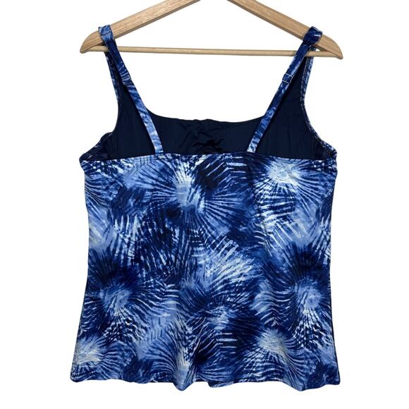 Lands’ End Tankini Square Neck Swimsuit Top Sz 16 Blue Palm UPF 50 Soft Cups - Picture 4 of 11